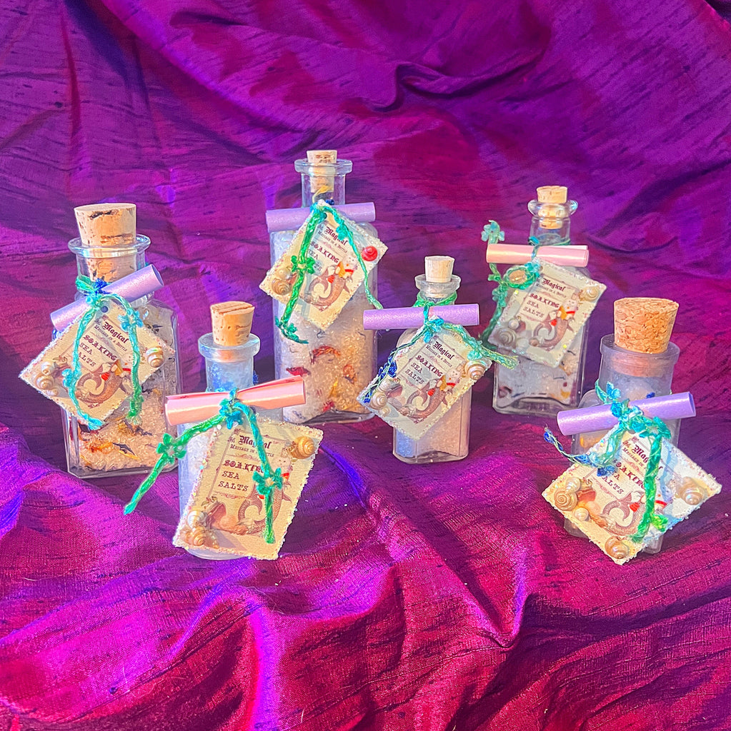 Set of 6 Sizes of Magical Kitty Mermaid Apothecary Bath Salts
