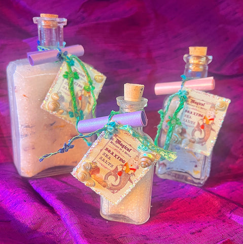 Set of 3 Sizes of Magical Kitty Mermaid Apothecary Bath Salts